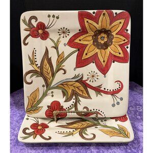 Pier 1 Imports Carynthum Floral Square Salad Luncheon Plates Plate 9”‎ Set of 2